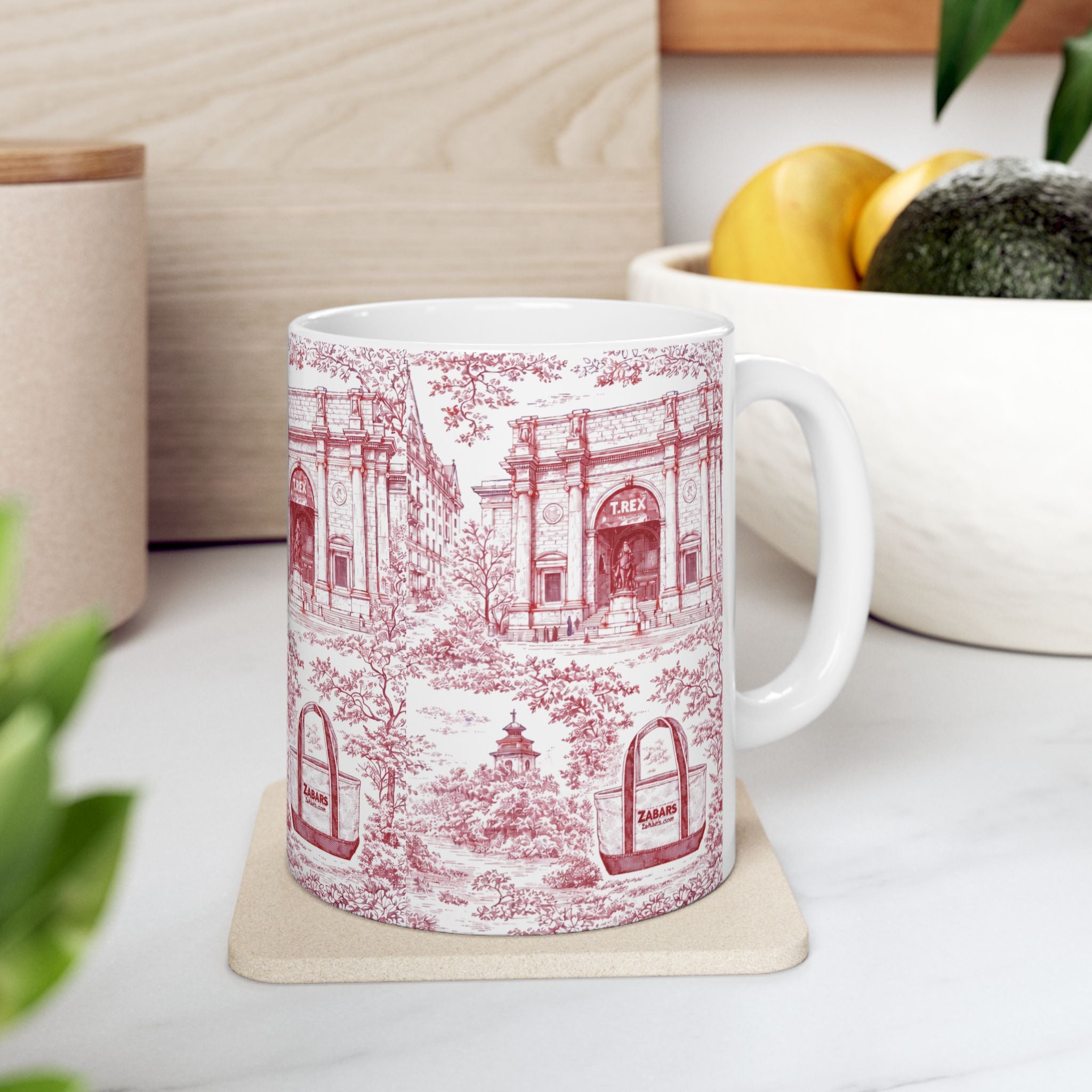 Upper West Side Red and White Toile Mug | New York Chinoiserie Ceramic Coffee Cup