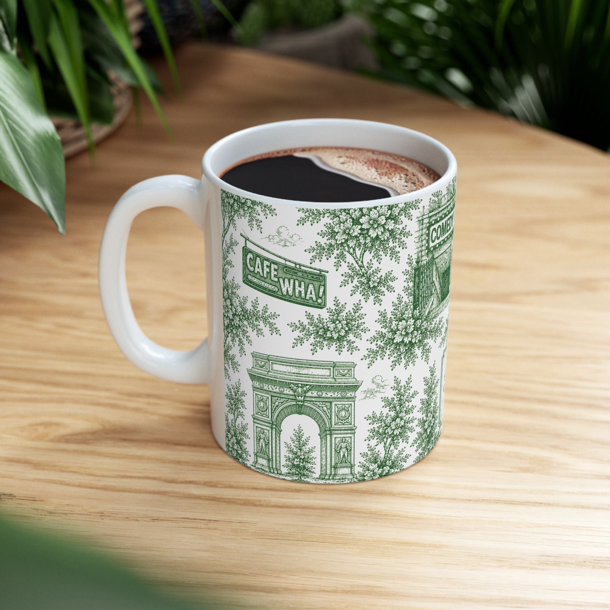 Greenwich Village Green Toile de Jouy Mug | NYC Chinoiserie Ceramic Coffee Cup