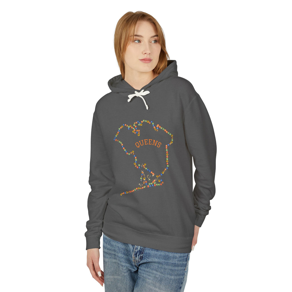 Queens Map Subway Signs Hoodie | New York Borough Outline Hooded Sweatshirt