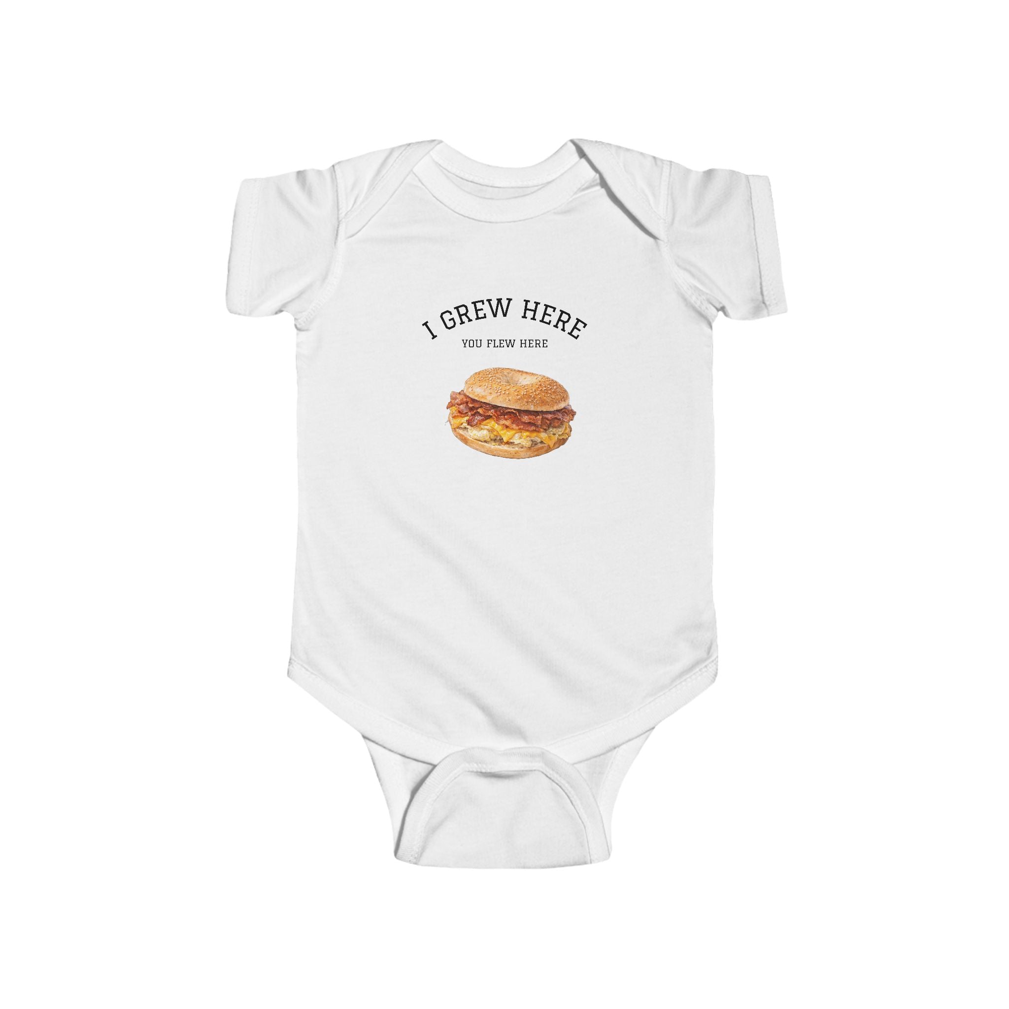 Bacon Egg and Cheese Baby Bodysuit | I Grew Here You Flew Here baby onesie