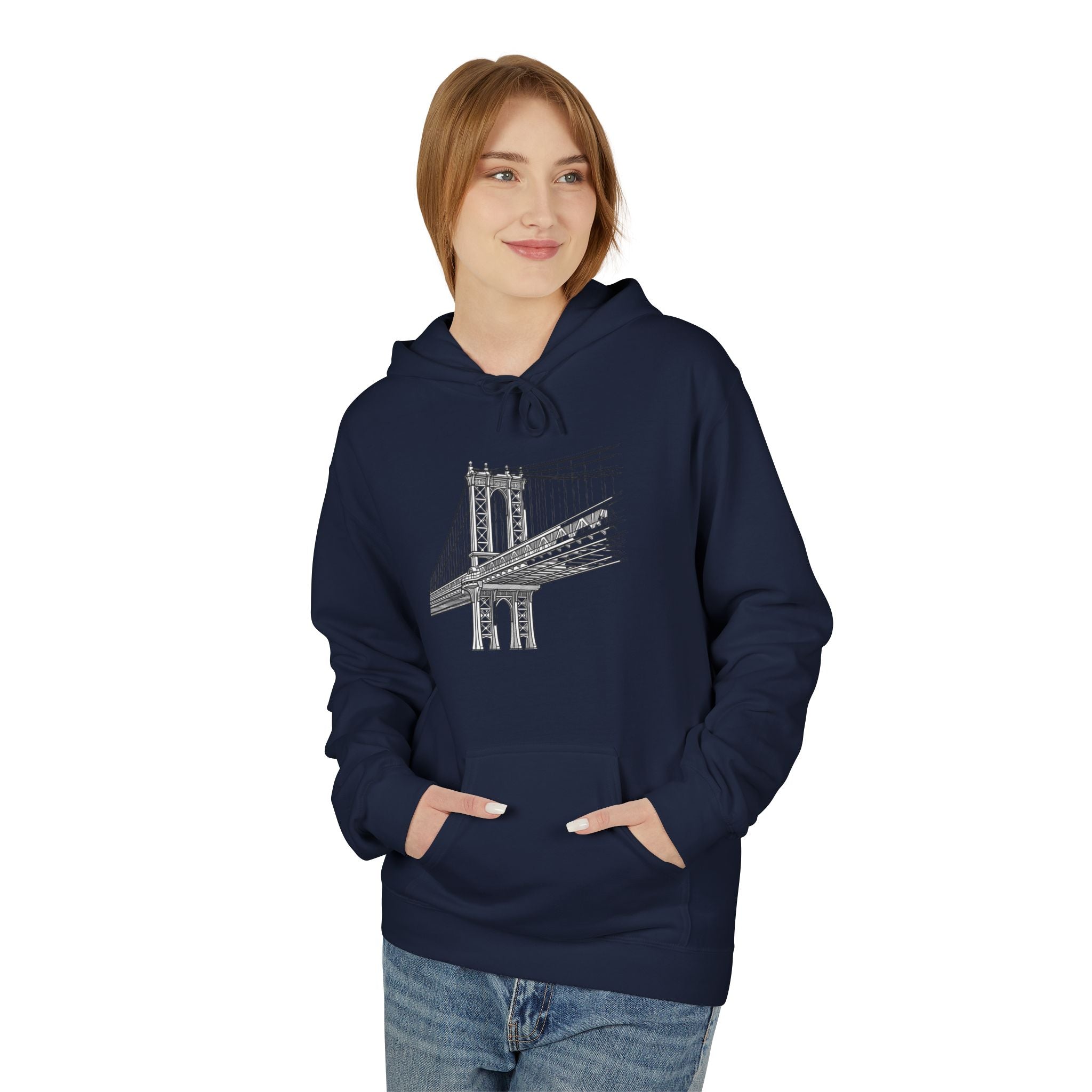 Manhattan Bridge Sketch Hoodie — New York City Pullover Hooded Sweatshirt