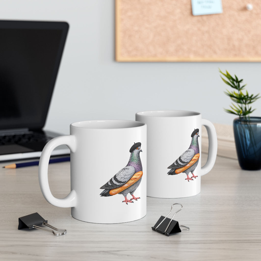 Customizable Carroll Gardens NYC Pigeon Mug | French Bakery Bird Lovers Ceramic Coffee Cup