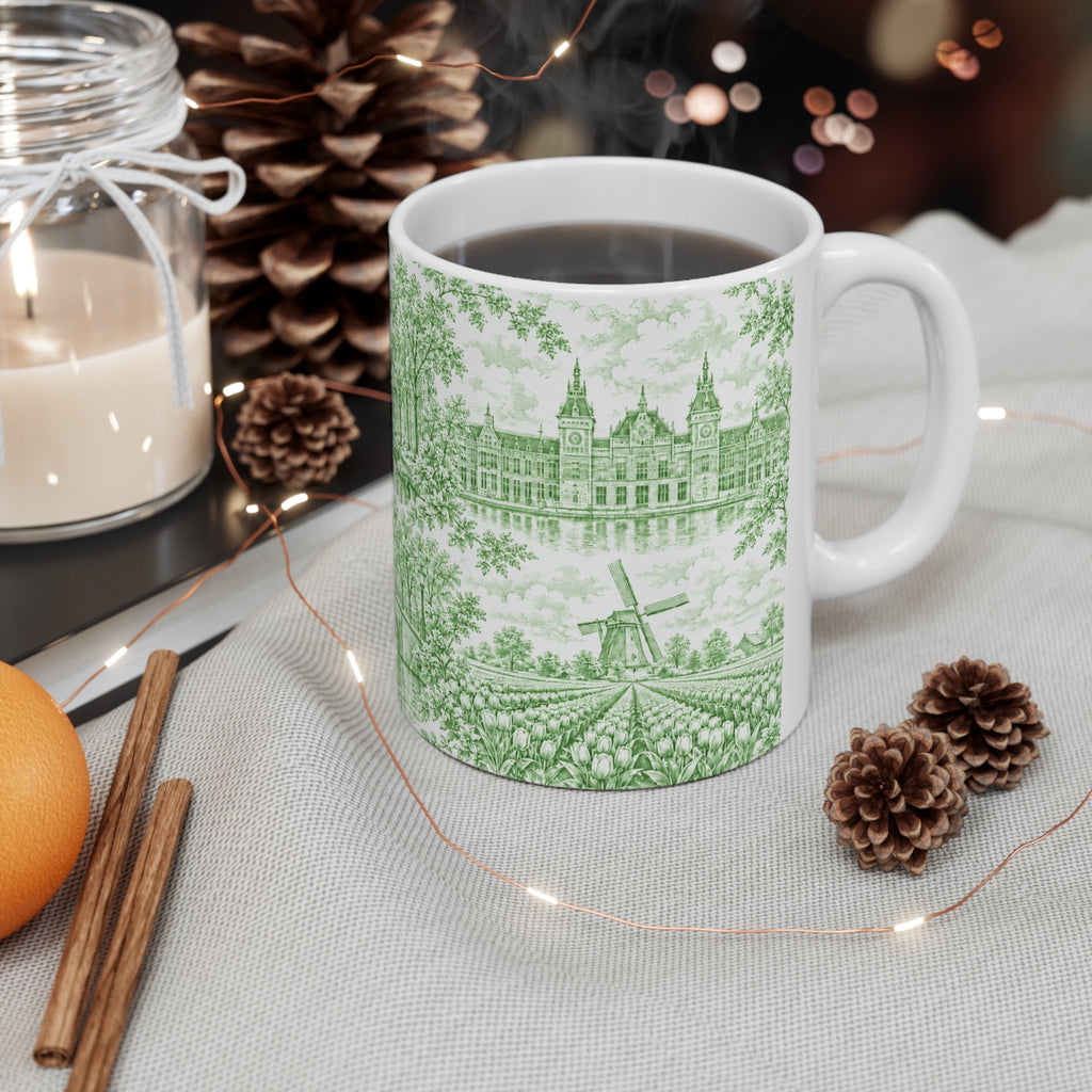 Amsterdam Green Toile de Jouy Ceramic Mug — (11oz; Ships from Europe)