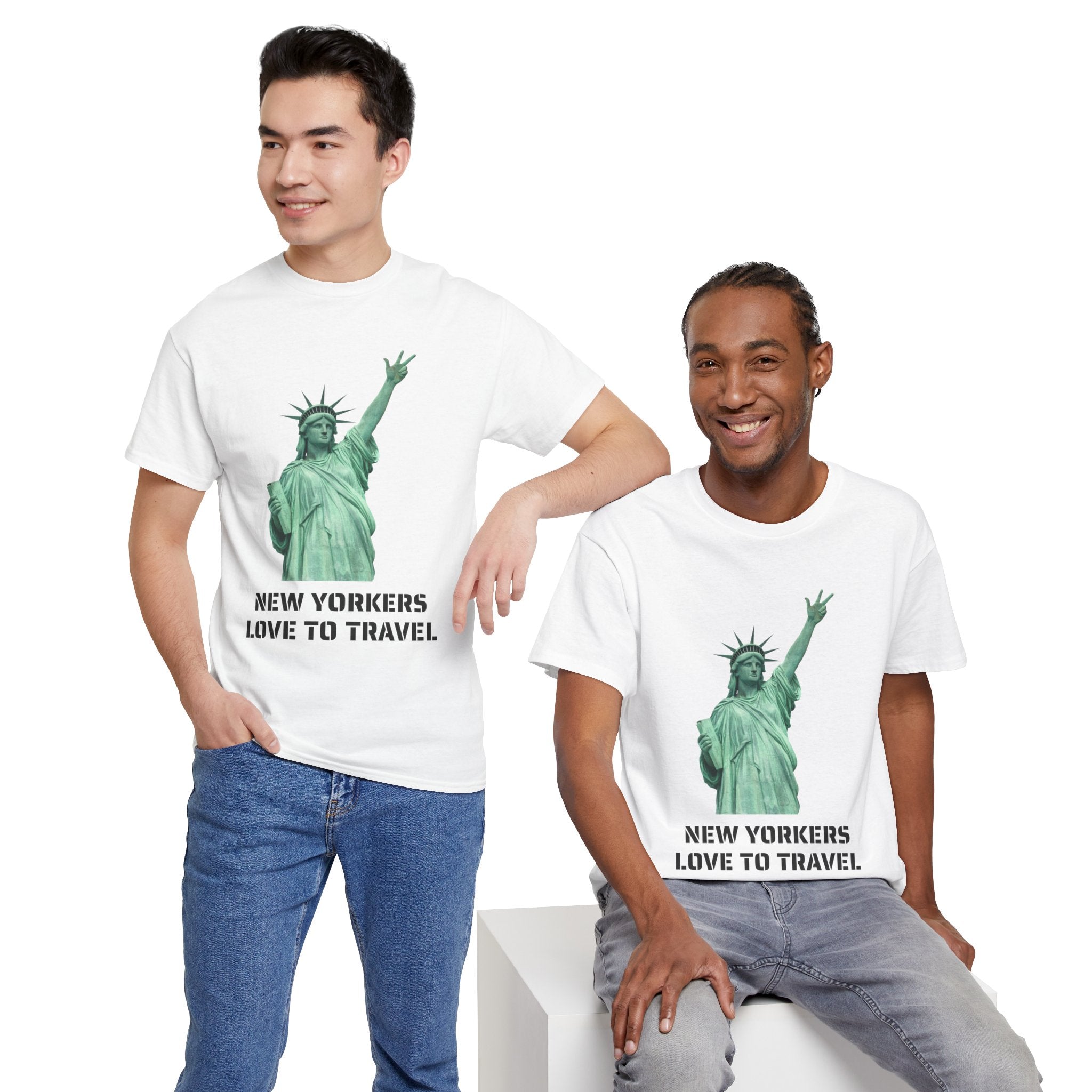 New Yorkers Love To Travel Statue of Liberty Three Points T-Shirt | NYC Jalen Brunson Basketball 3 Point Shot Tee