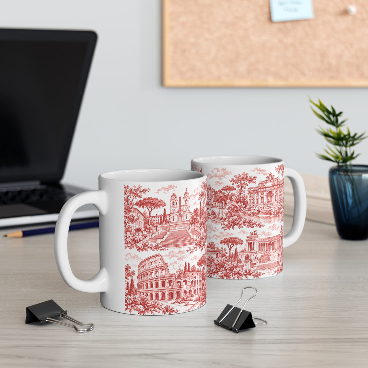 Rome Red Toile de Jouy Ceramic Mug — (11oz; Ships from Europe)