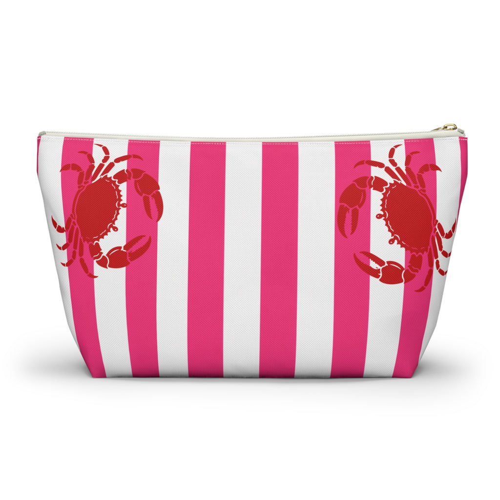 Customizable Hamptons Crab Pink and White Makeup Pouch —  T-Bottom Travel Bag