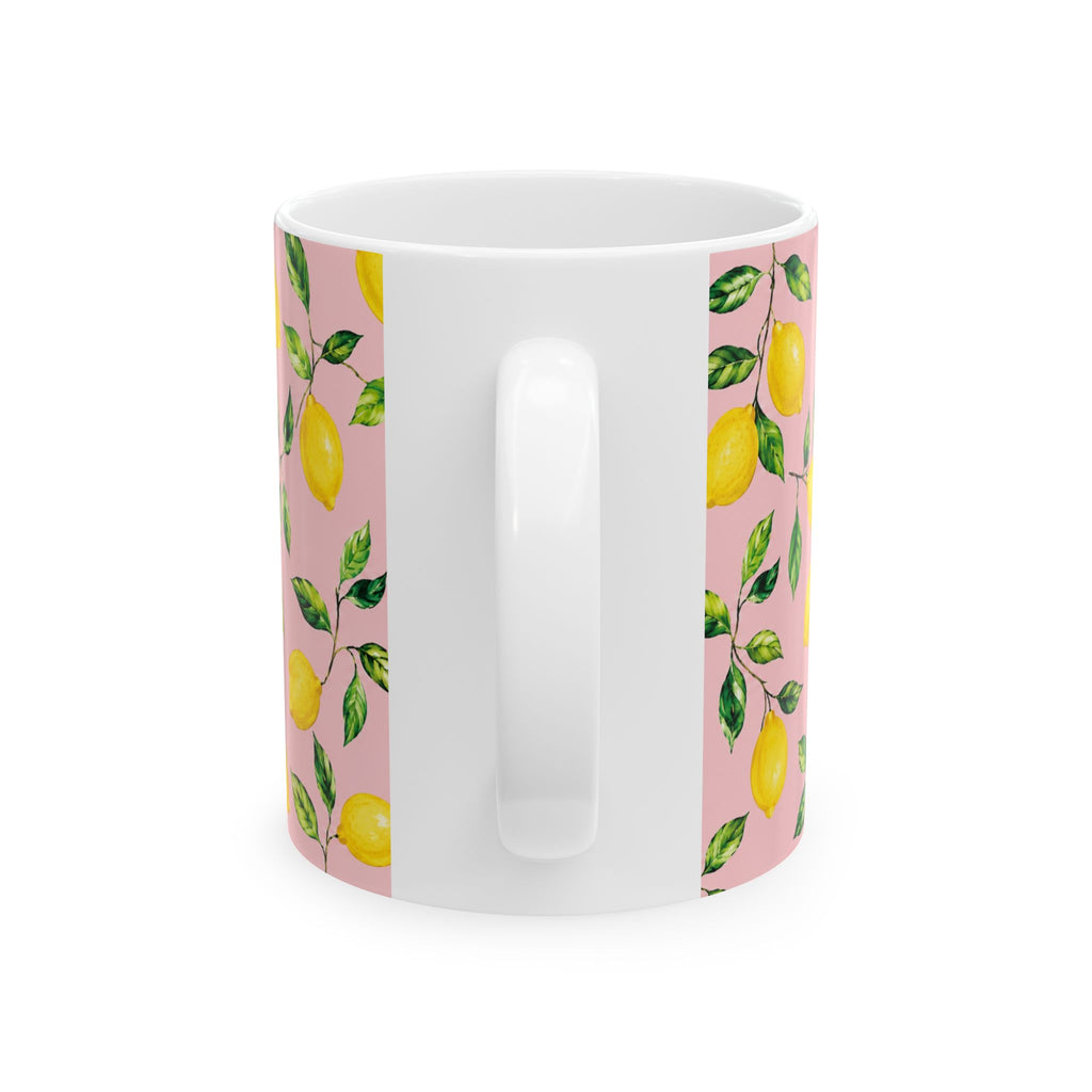 Little Italy Amalfi Pink with Lemon Mug 4— Italian Mediterranean Pattern Coffee Cup (11oz)
