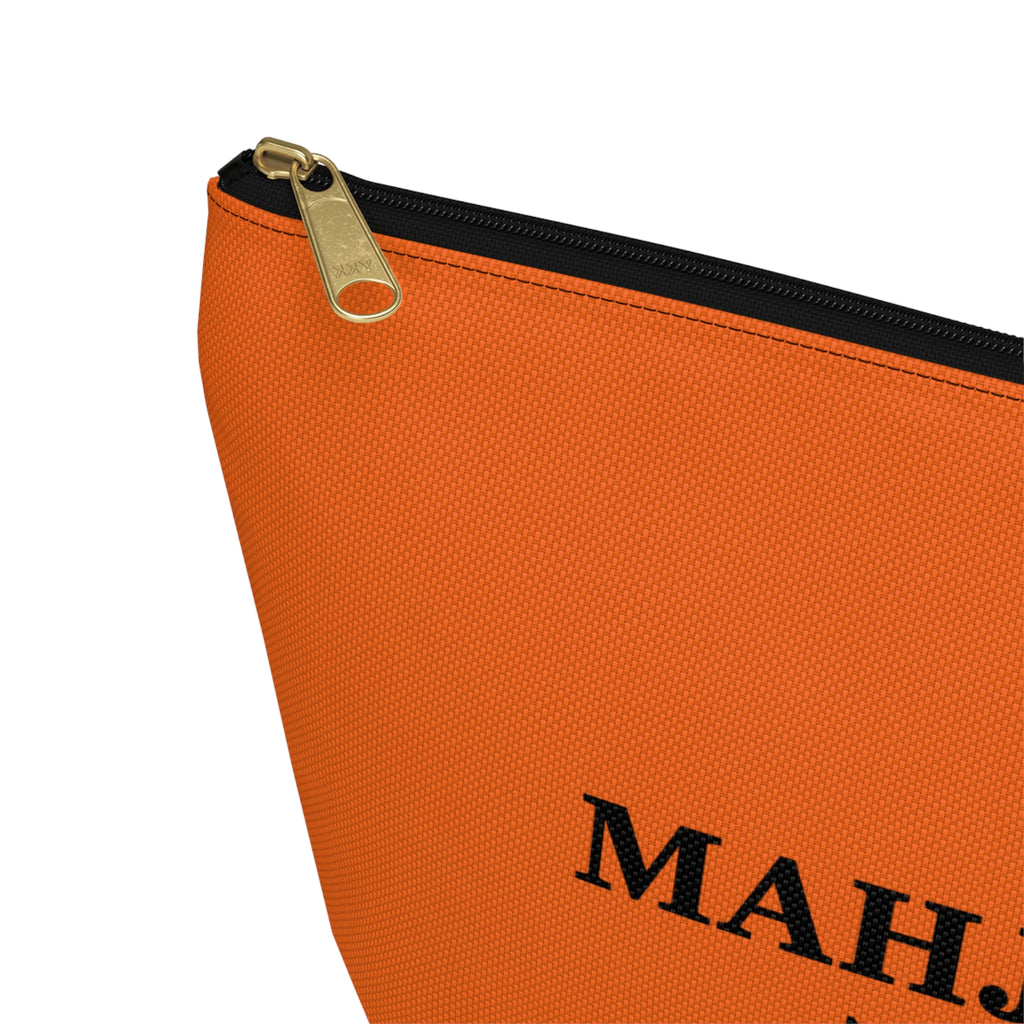 Mahj Queen New York Orange Mahjong Tile Pouch — NYC Zipper T‑Bottom Makeup Bag