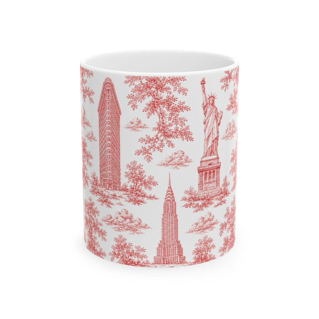 Manhattan Red Toile de Jouy Mug | New York City Chinoiserie Ceramic Coffee Cup