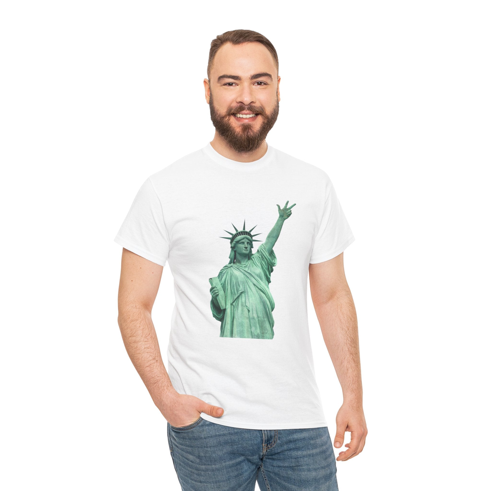 Customizable Statue of Liberty Three Points T-Shirt | NYC Jalen Brunson Basketball 3 Point Shot Tee