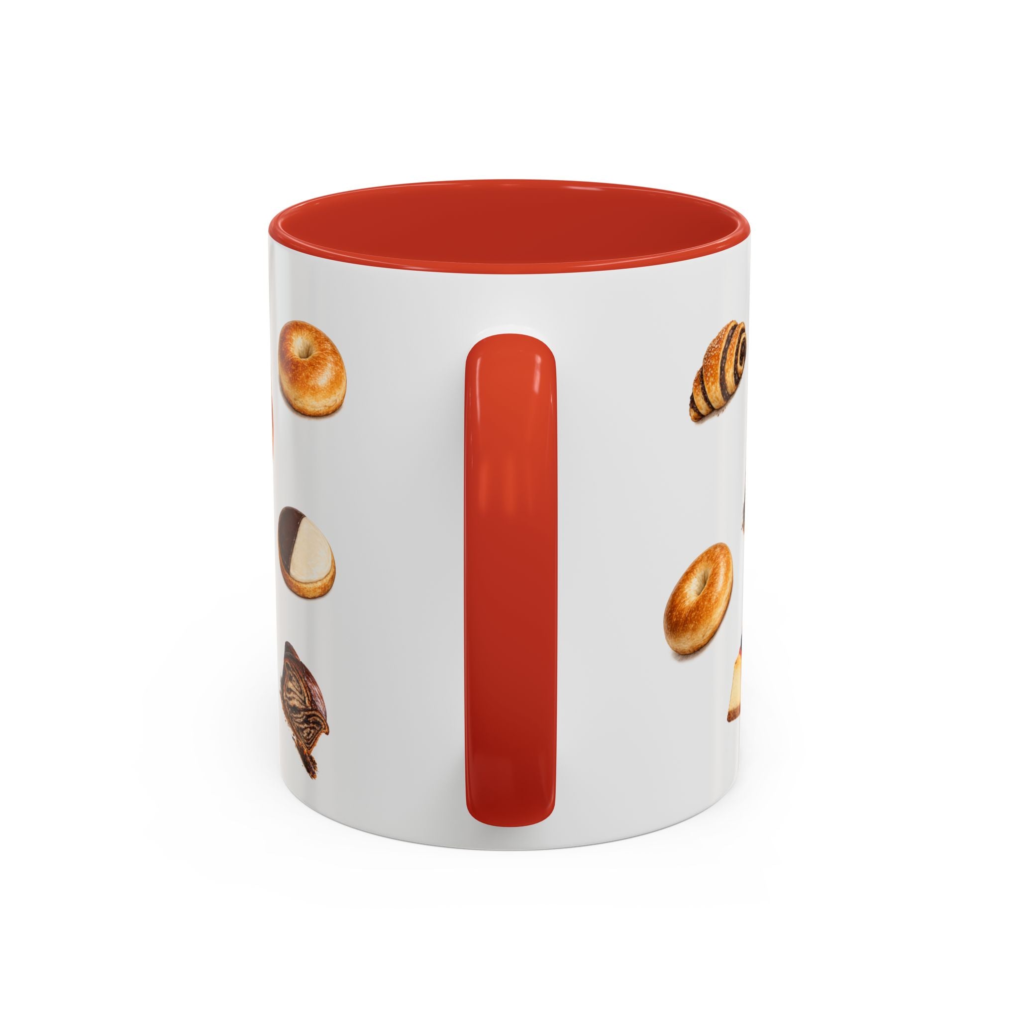 NYC Kosher Bakery Pattern Mug | Babka Cheesecake Rugelach Black + White Cookie Challah Bagel 11oz Ceramic Coffee Cup