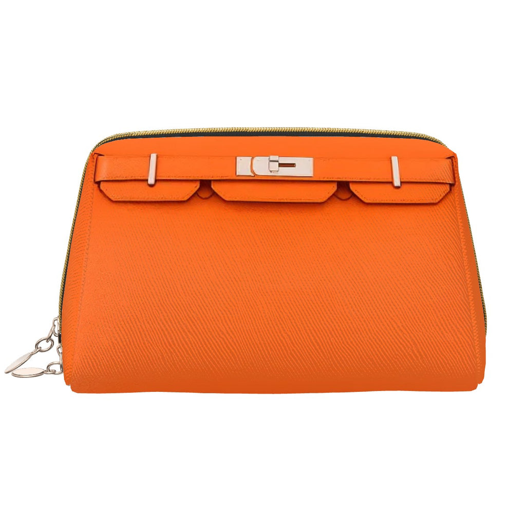 Large Leather Makeup Bag Orange Canal PrintKK