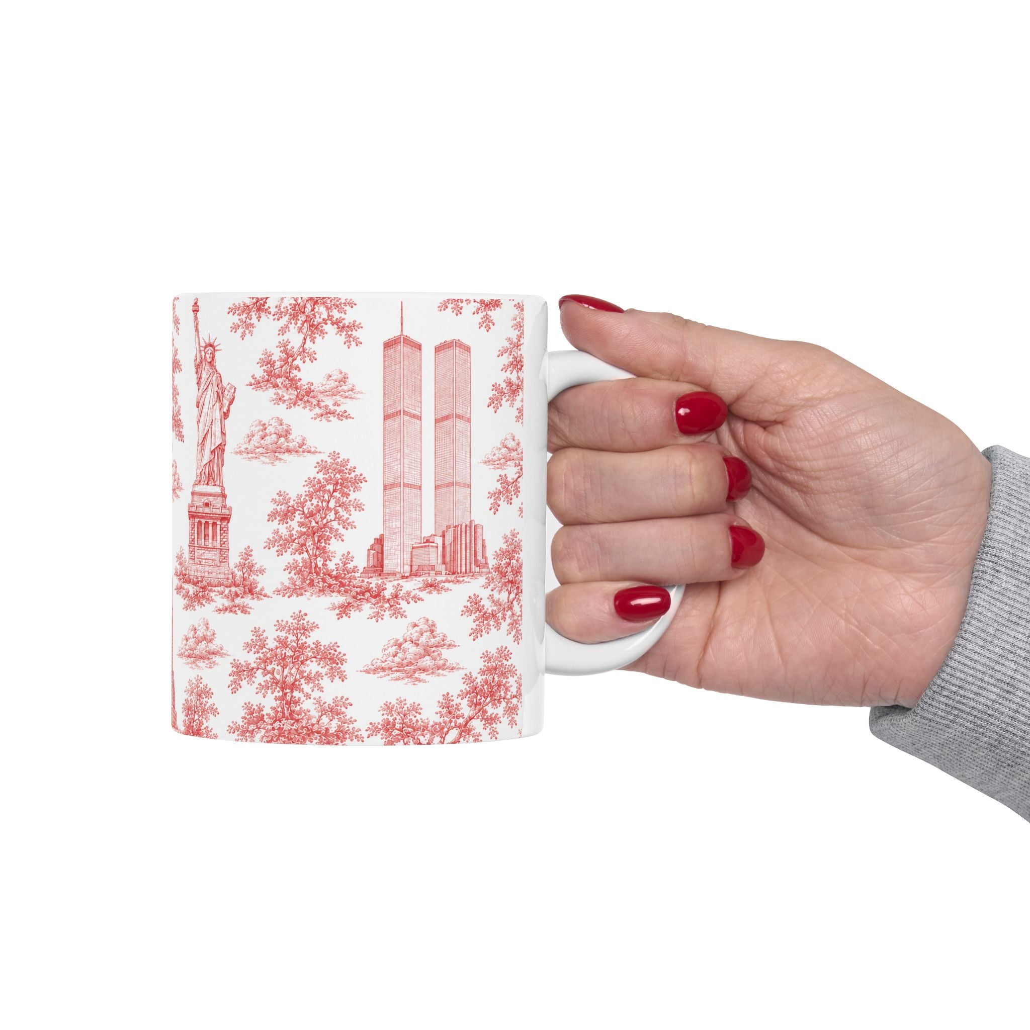 Manhattan Red Toile de Jouy Mug | New York City Chinoiserie Ceramic Coffee Cup