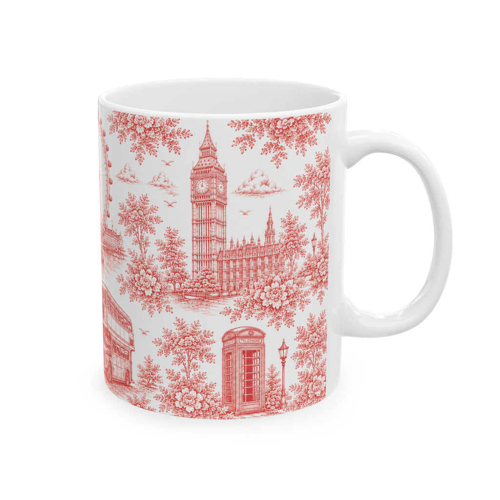 London Red Toile du Jouy Ceramic Mug – Vintage London Icons (11oz)