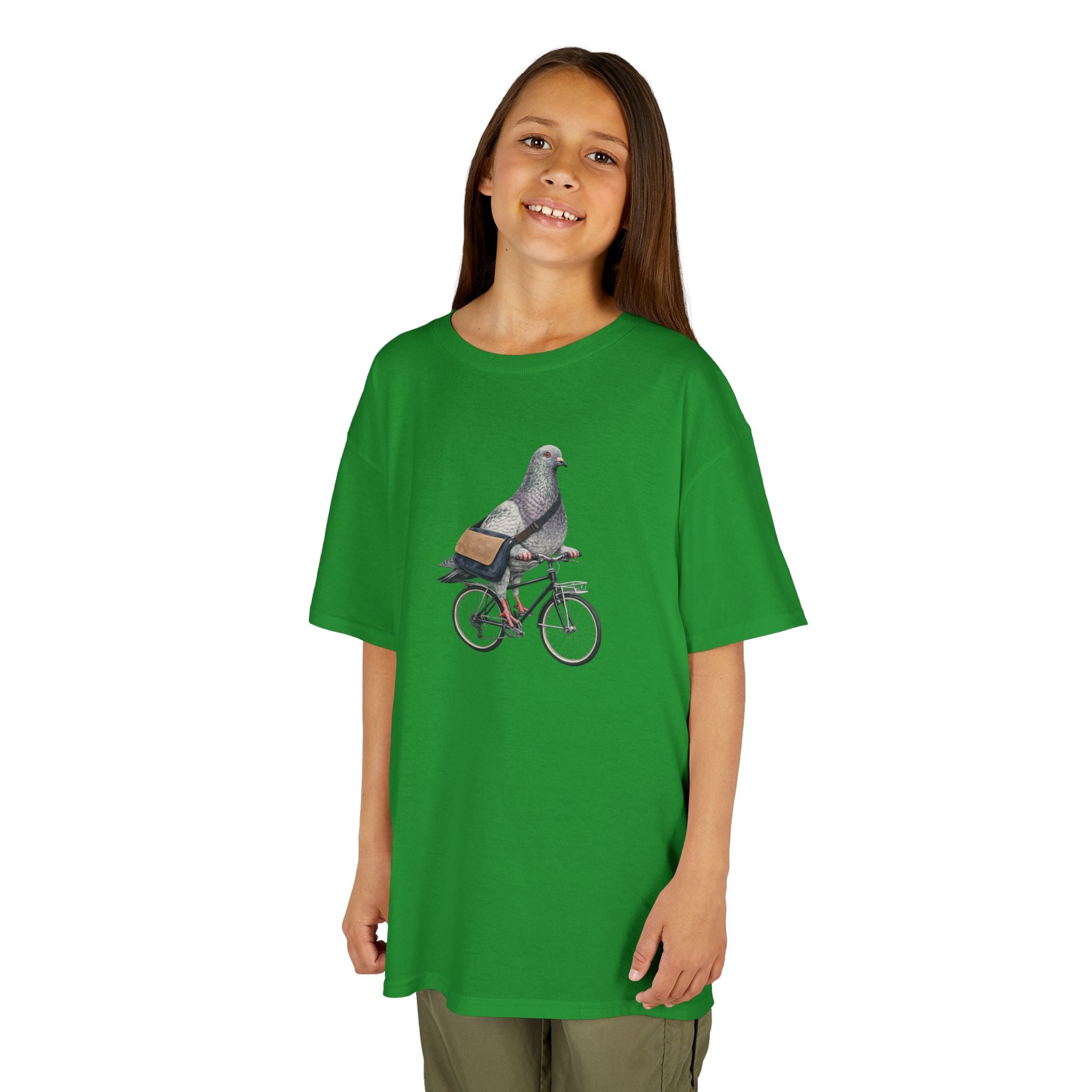 Customizable Midtown NYC Pigeon Bike Rider Kid Tee —  Cute Bird Bike Rider T-Shirt for Children
