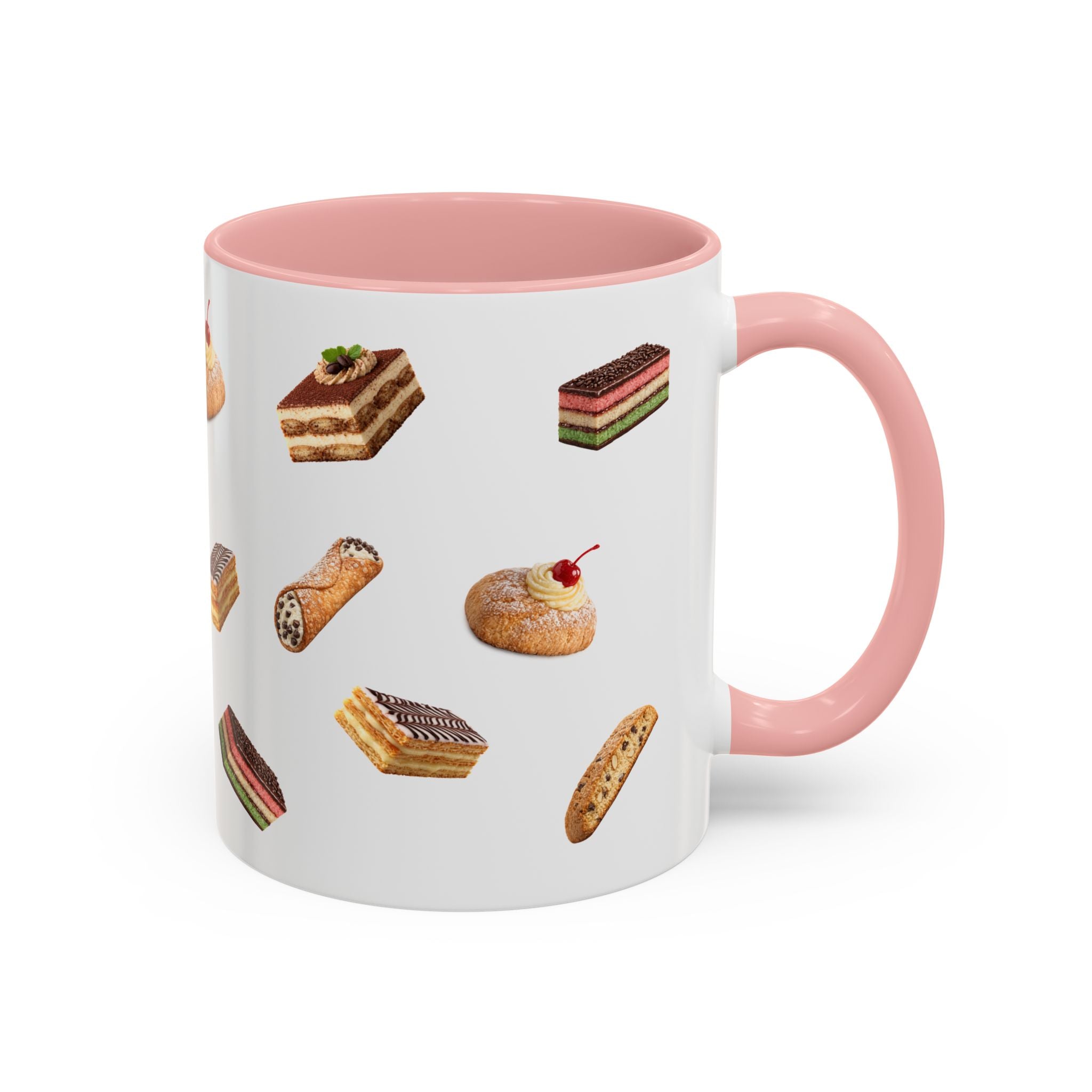 NYC Italian Bakery Pattern Accent Mug | Cannoli Rainbow Cookie Zeppoli Tiramisu Biscotti Napoleon 11oz Ceramic Coffee Cup