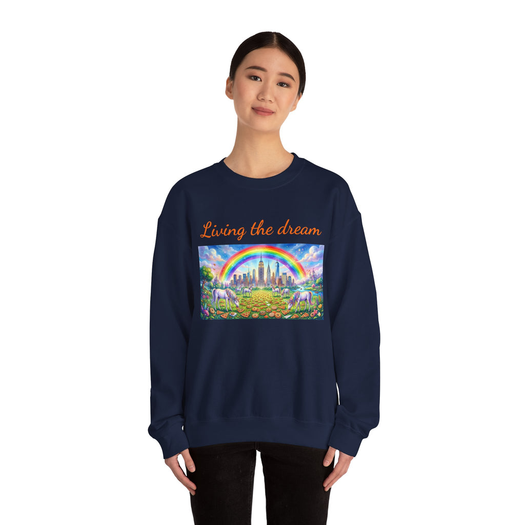 Sudadera NYC Living the Dream Nueva York Es un Cuento de Hadas con Arcoíris y Unicornios