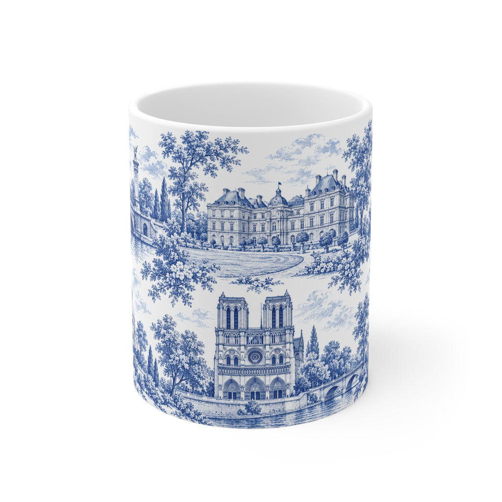 Paris Blue and White Toile Ceramic Mug —  (11oz; Ships from Europe)