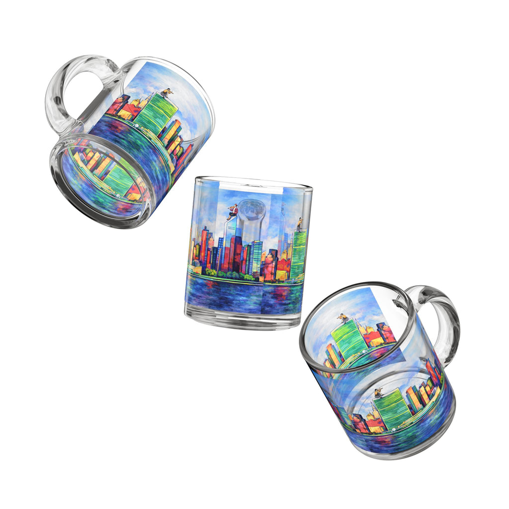 Fiddler on the Manhattan Roof Marc Chagall-inspired Glass Mug | 10oz NYC Manhattan Skyline Pattern