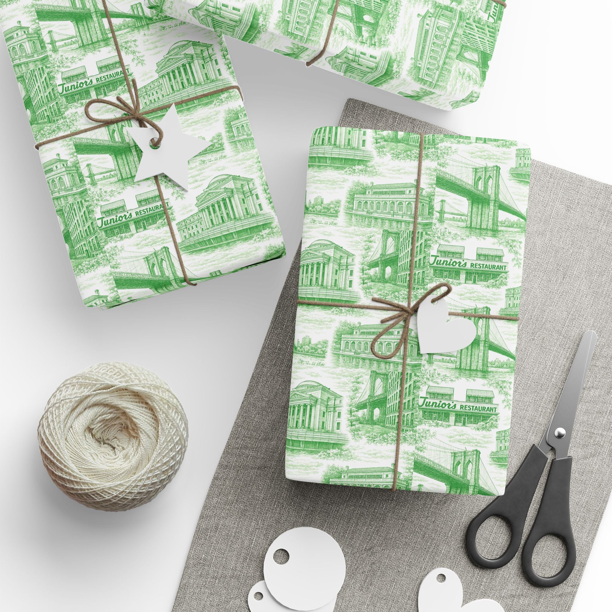 Brooklyn NYC Green Toile Gift Wrapping Papers   Chinoiserie New York City Gift Wrap Brooklyn Bridge Prospect Park Junior's DUMBO Museum