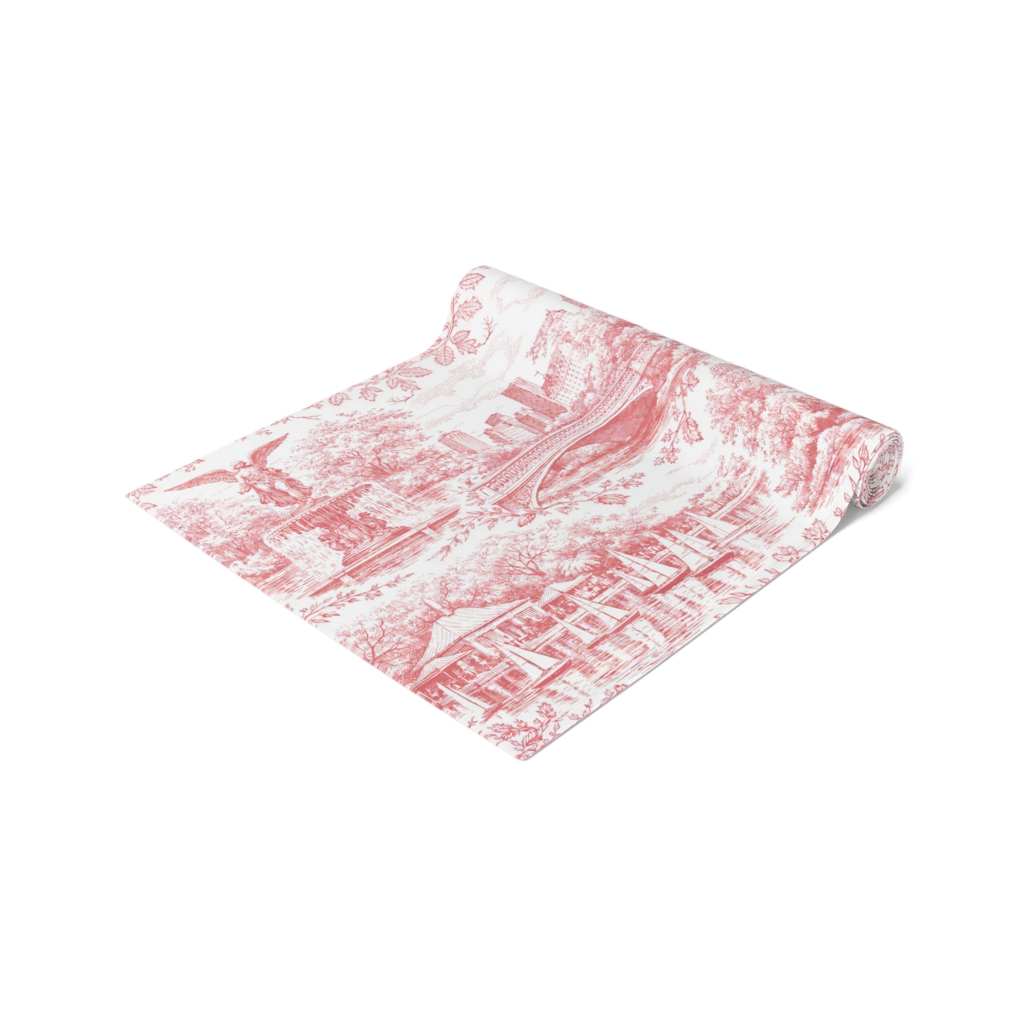 Central Park NYC Red Toile de Jouy Table Runner — New York Chinoiserie Dining Table Decor