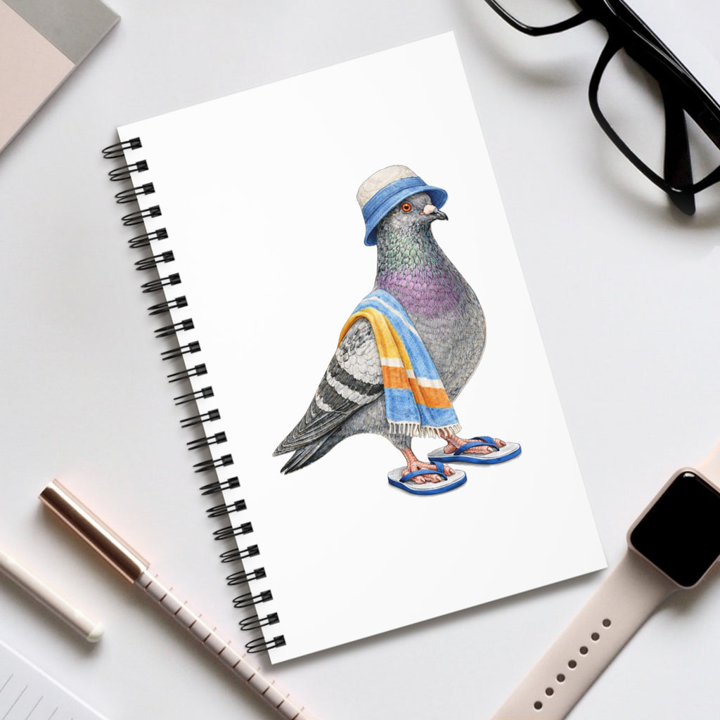 Customizable Coney Island NYC Pigeon Spiral Journal | Brooklyn Beach Bum Bird Lovers Notebook