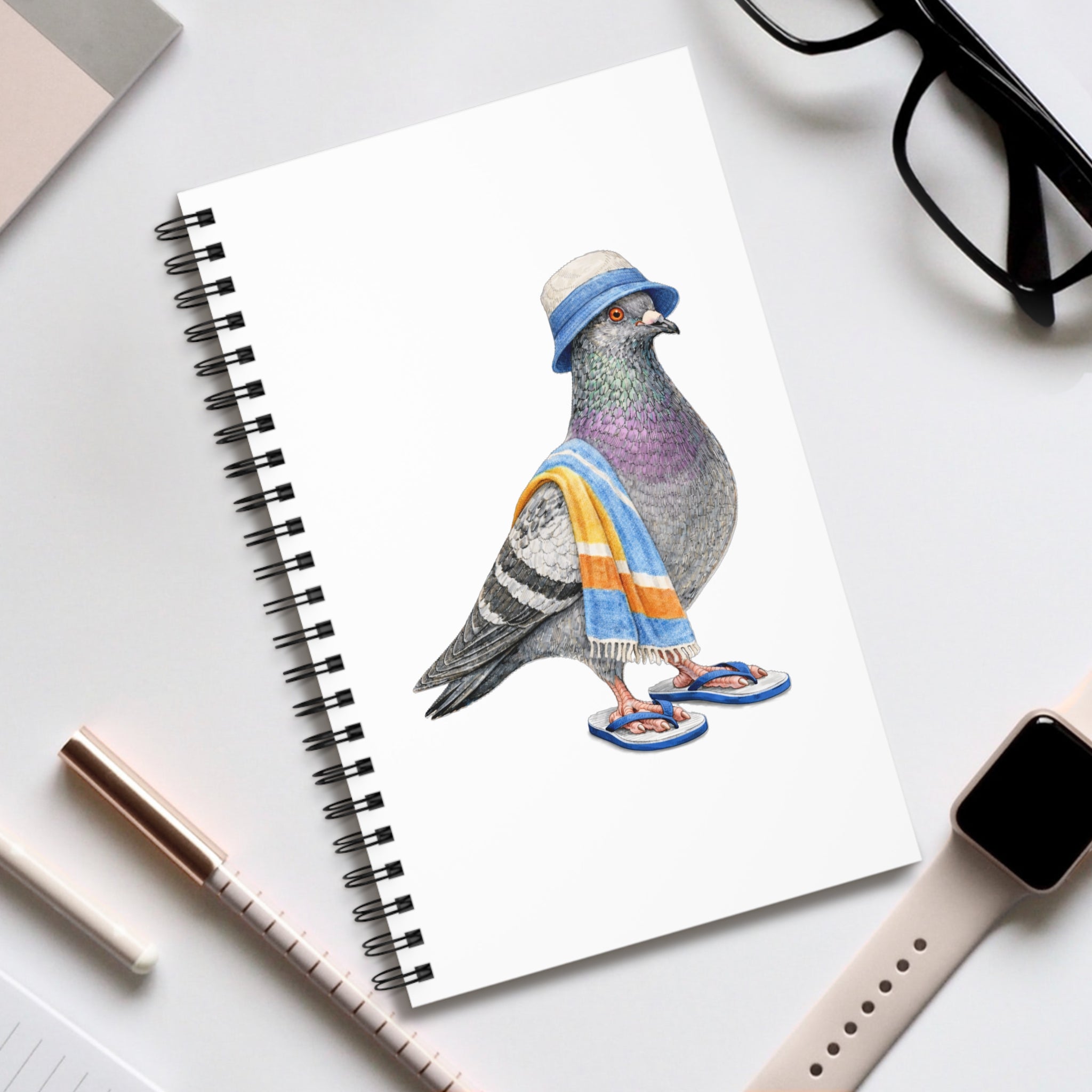 Customizable Coney Island NYC Pigeon Spiral Journal | Brooklyn Beach Bum Bird Lovers Notebook