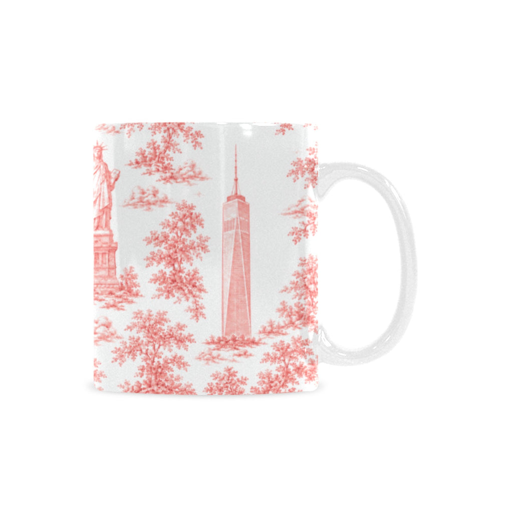 Manhattan Red Toile de Jouy Mug with One World Trade | New York City Chinoiserie Ceramic Mug Custom White Mug (11oz)