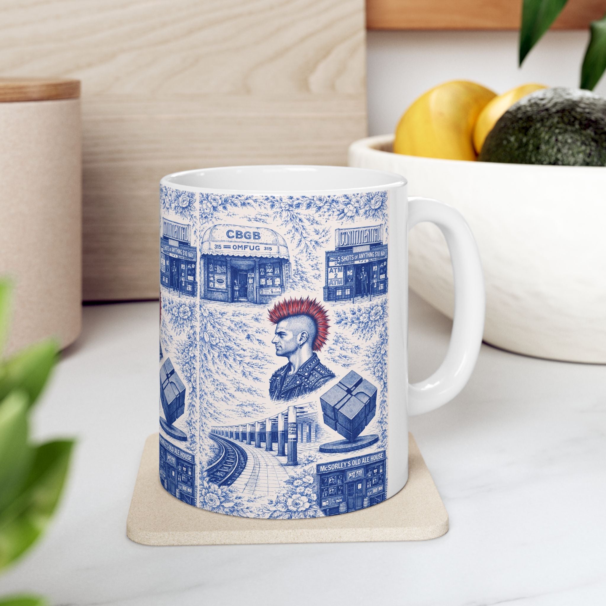 Historic East Village Blue Toile de Jouy Mug | NYC Chinoiserie Ceramic Mug