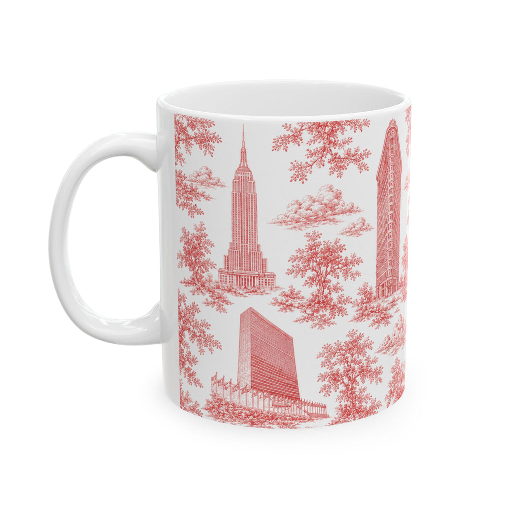 Manhattan Red Toile de Jouy Mug | New York City Chinoiserie Ceramic Coffee Cup
