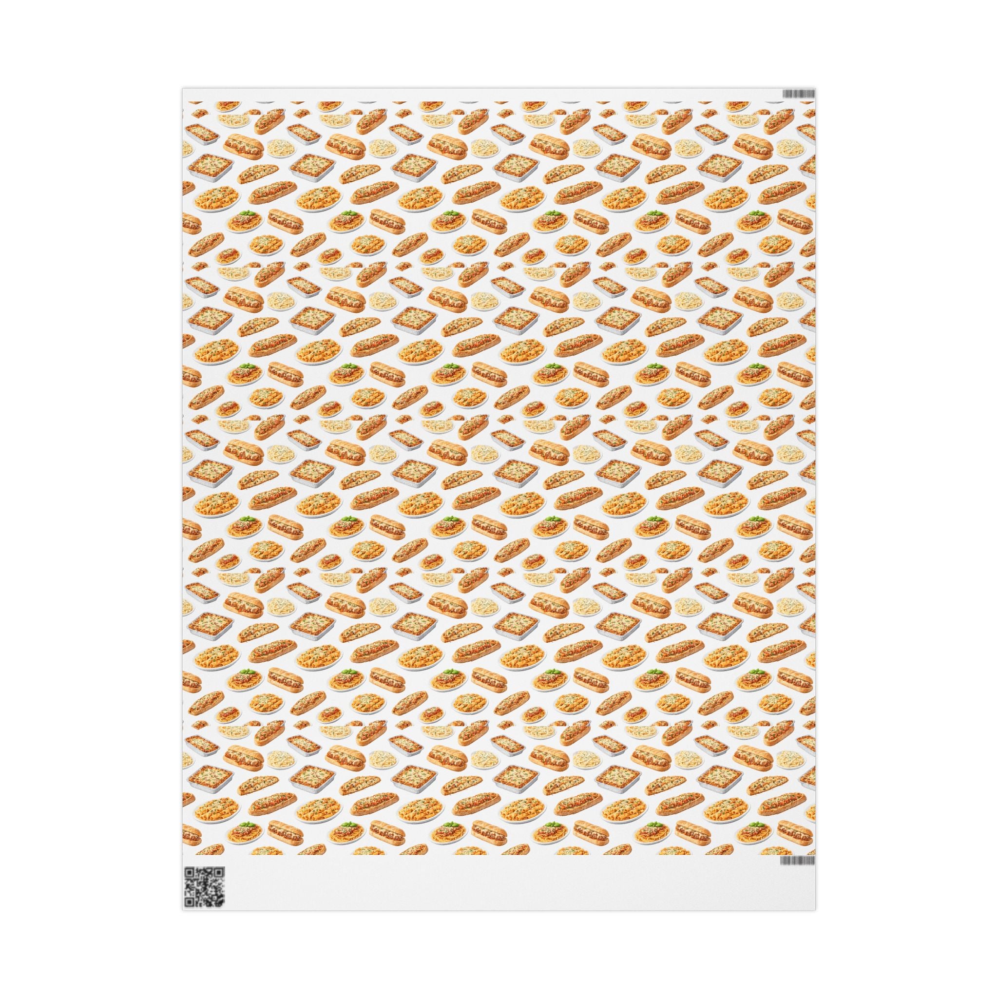 Italian Food Pattern White Gift Wrap Paper | Pasta Spaghetti Rigatoni Meatball Sub Wrapping Paper Roll, Foodie Party Wrap
