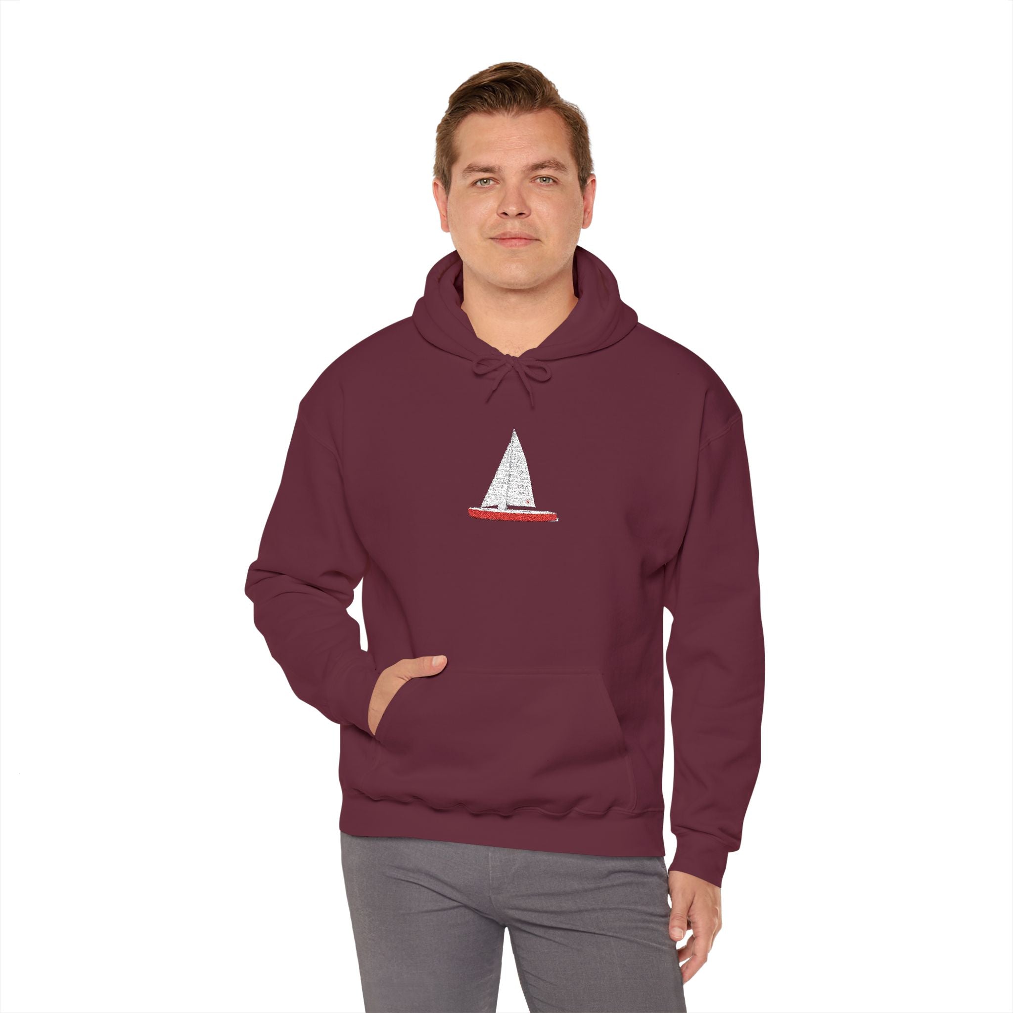 Central Park Model Sailboat Embroidered NYC Hoodie   Unisex New York Embroidery Sailboat Hooded Sweatshirt