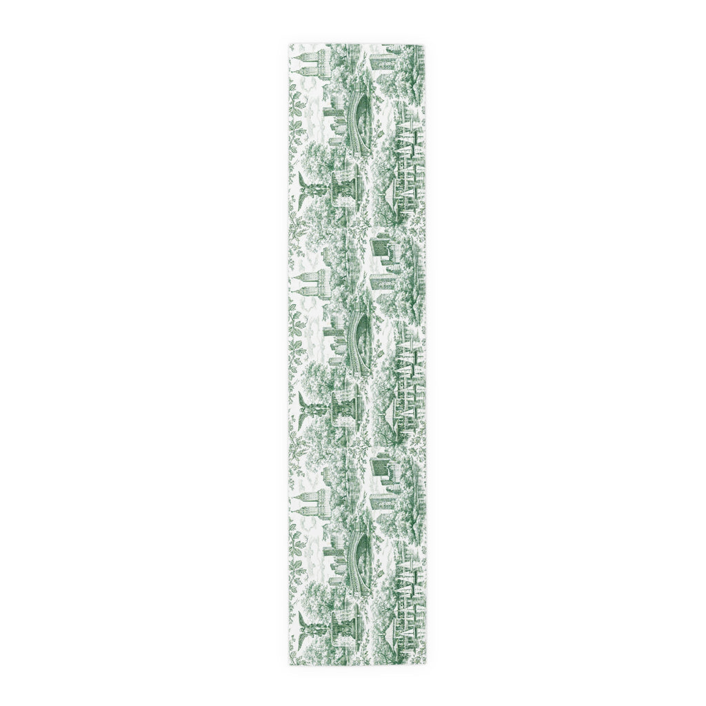 Central Park NYC Green Toile de Jouy Table Runner — New York Chinoiserie Dining Table Decor