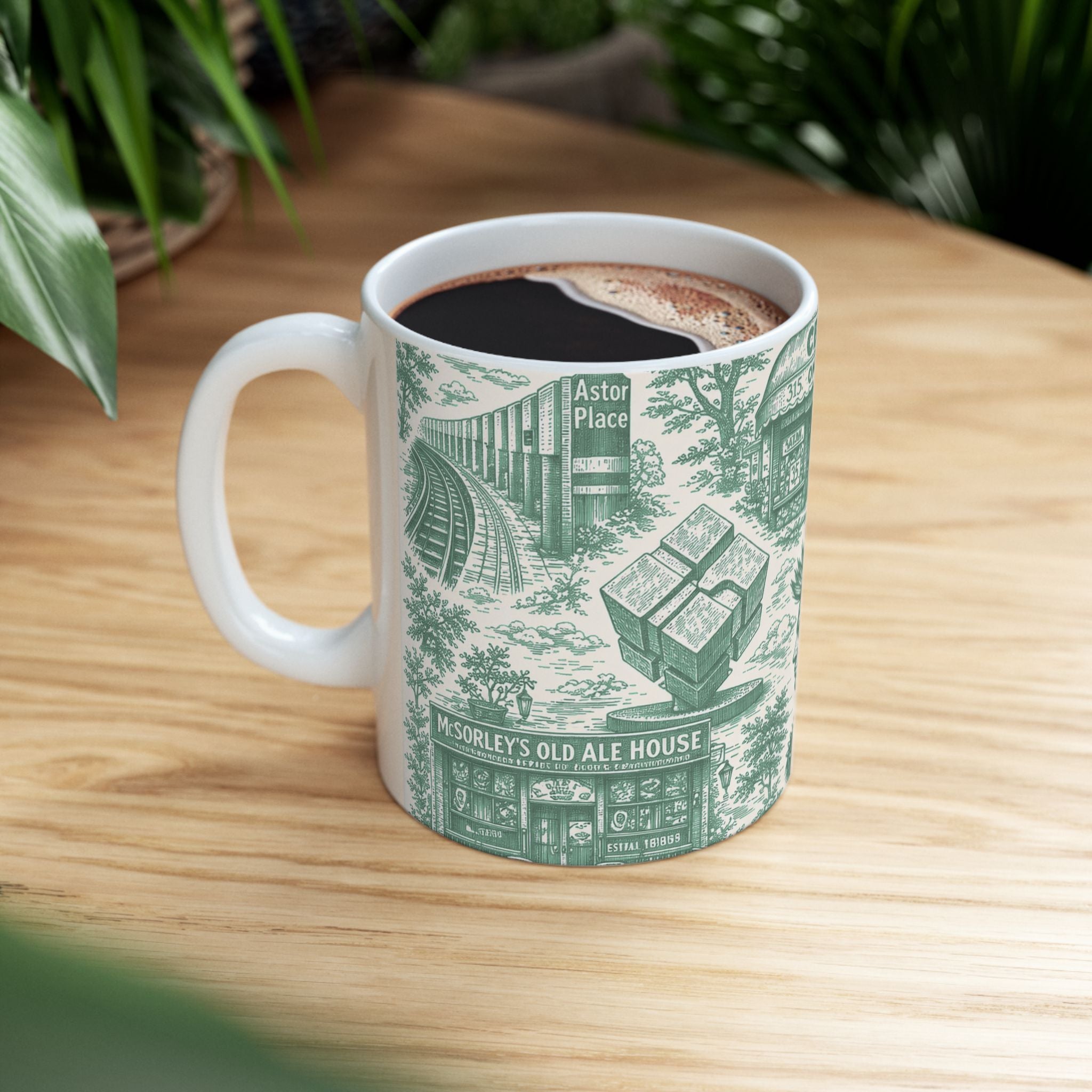 East Village Green Toile de Jouy Mug | NYC Chinoiserie Ceramic Mug