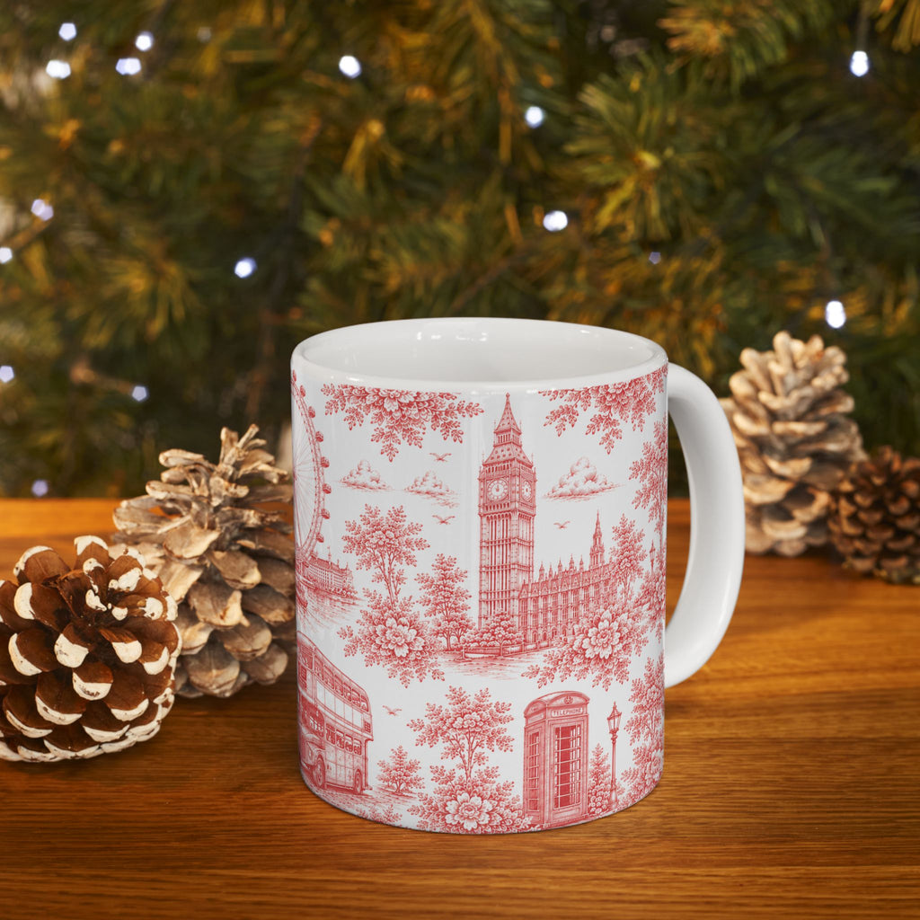 London Red Toile du Jouy Ceramic Mug – Vintage London Icons (11oz)