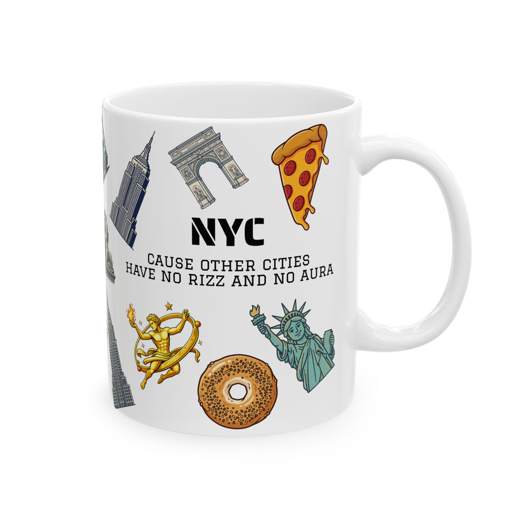NYC Icons Rizz and Aura Mug | New York City Landmark Collage Ceramic Coffee Tea Mug