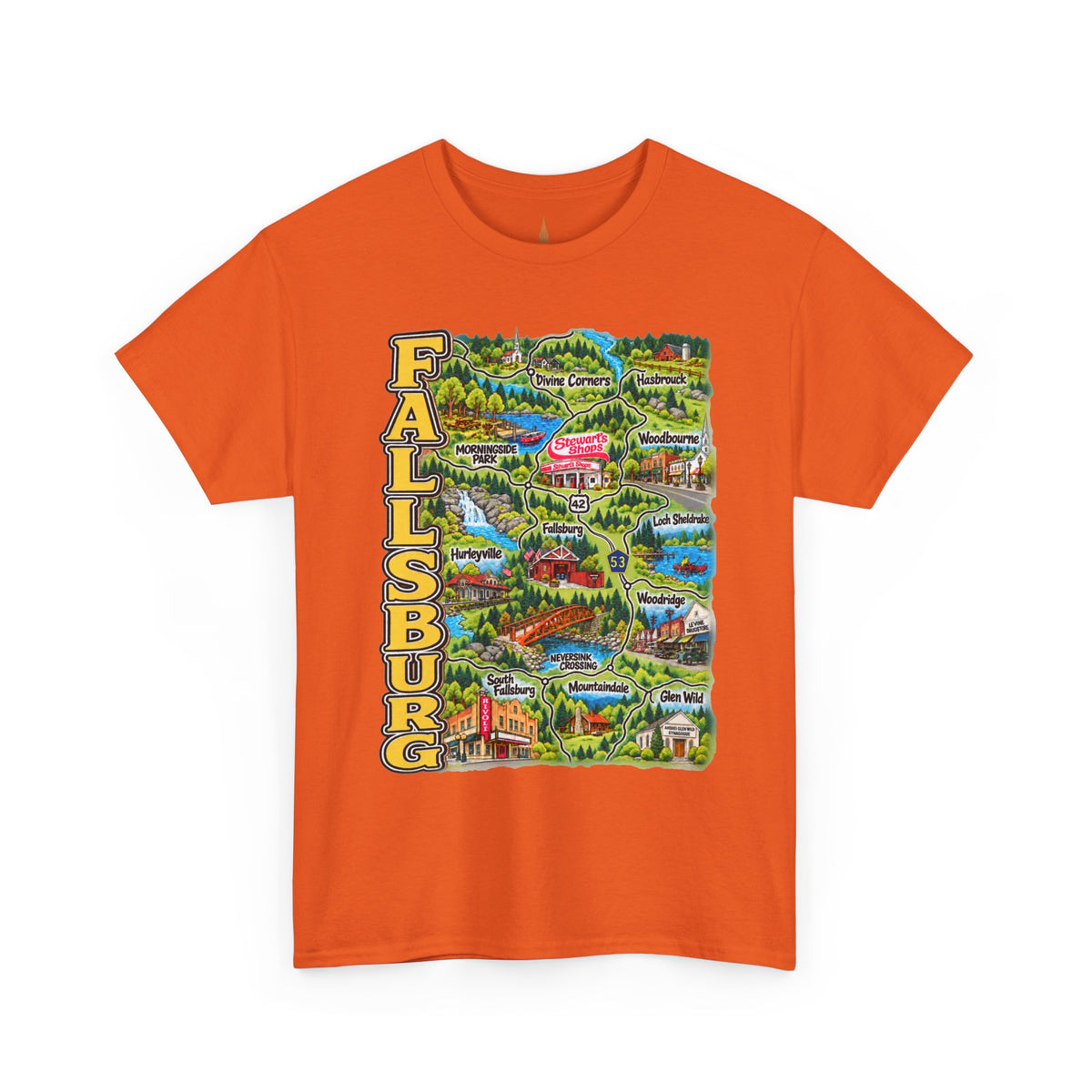 Fallsburg, NY Map T-Shirt  Catskills Upstate New York Tee