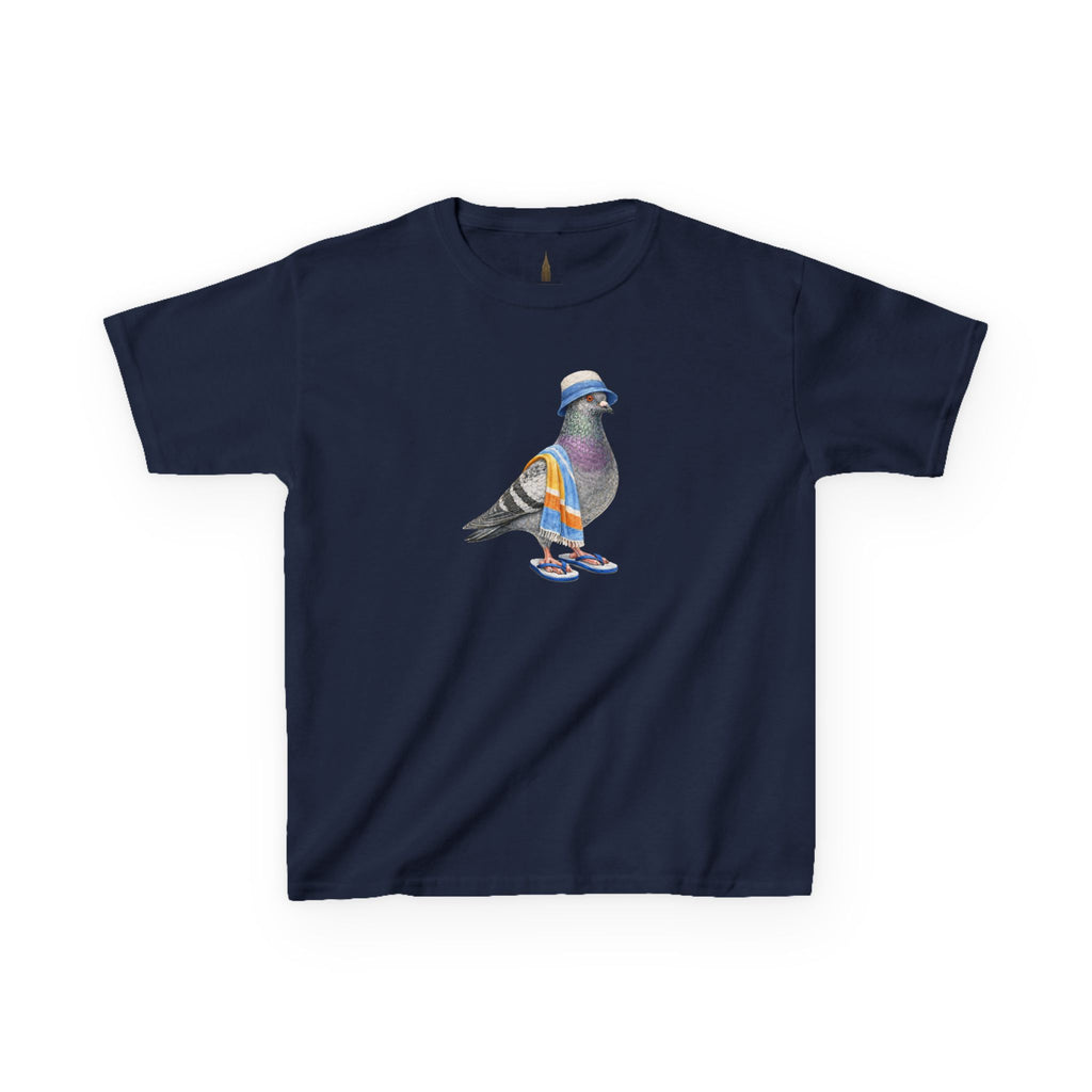 Customizable Coney Island NYC Pigeon Kid Tee —  Cute Bird Beach Bum T-Shirt for Children