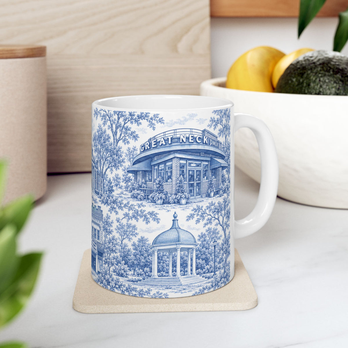 Great Neck Blue Toile de Jouy 11oz Ceramic Mug