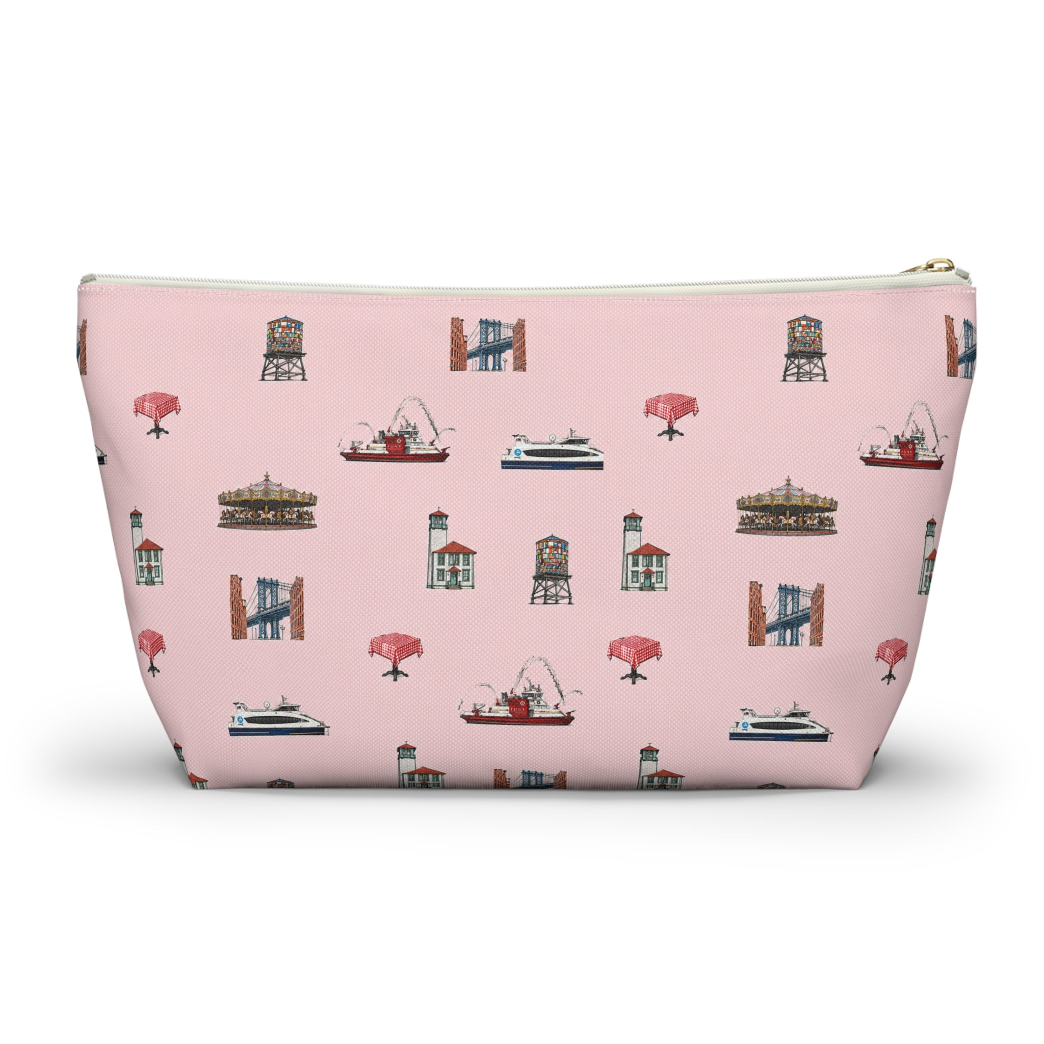 Icons of DUMBO Large Pink Accessory Pouch — T-Bottom Makeup Bag