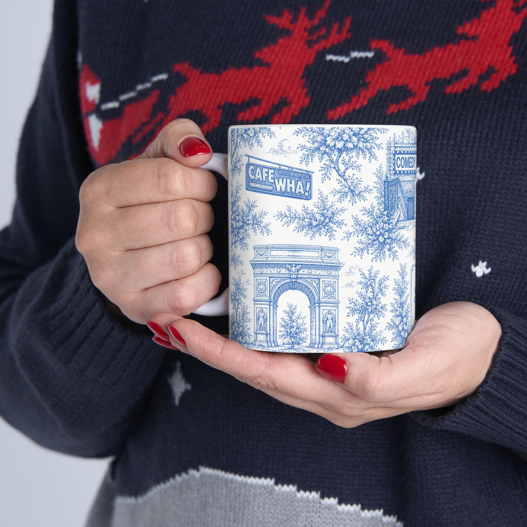 Greenwich Village Blue Toile de Jouy Mug | NYC Chinoiserie Ceramic Coffee Cup