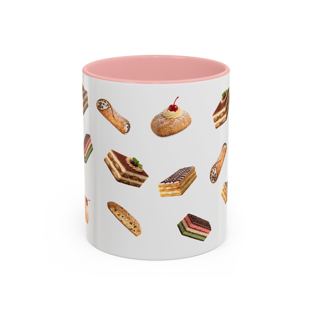 NYC Italian Bakery Pattern Accent Mug | Cannoli Rainbow Cookie Zeppoli Tiramisu Biscotti Napoleon 11oz Ceramic Coffee Cup