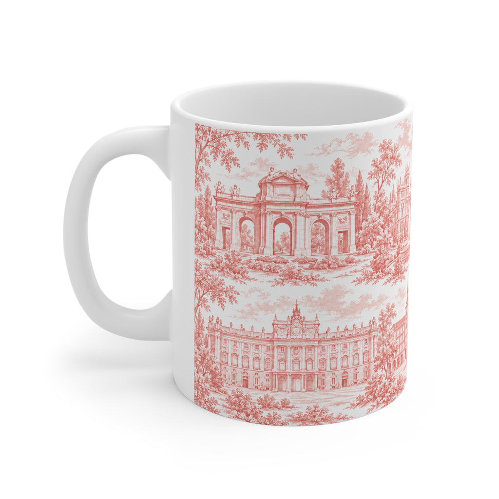 Madrid Red Toile de Jouy Ceramic Mug — (11oz; Ships from Europe)