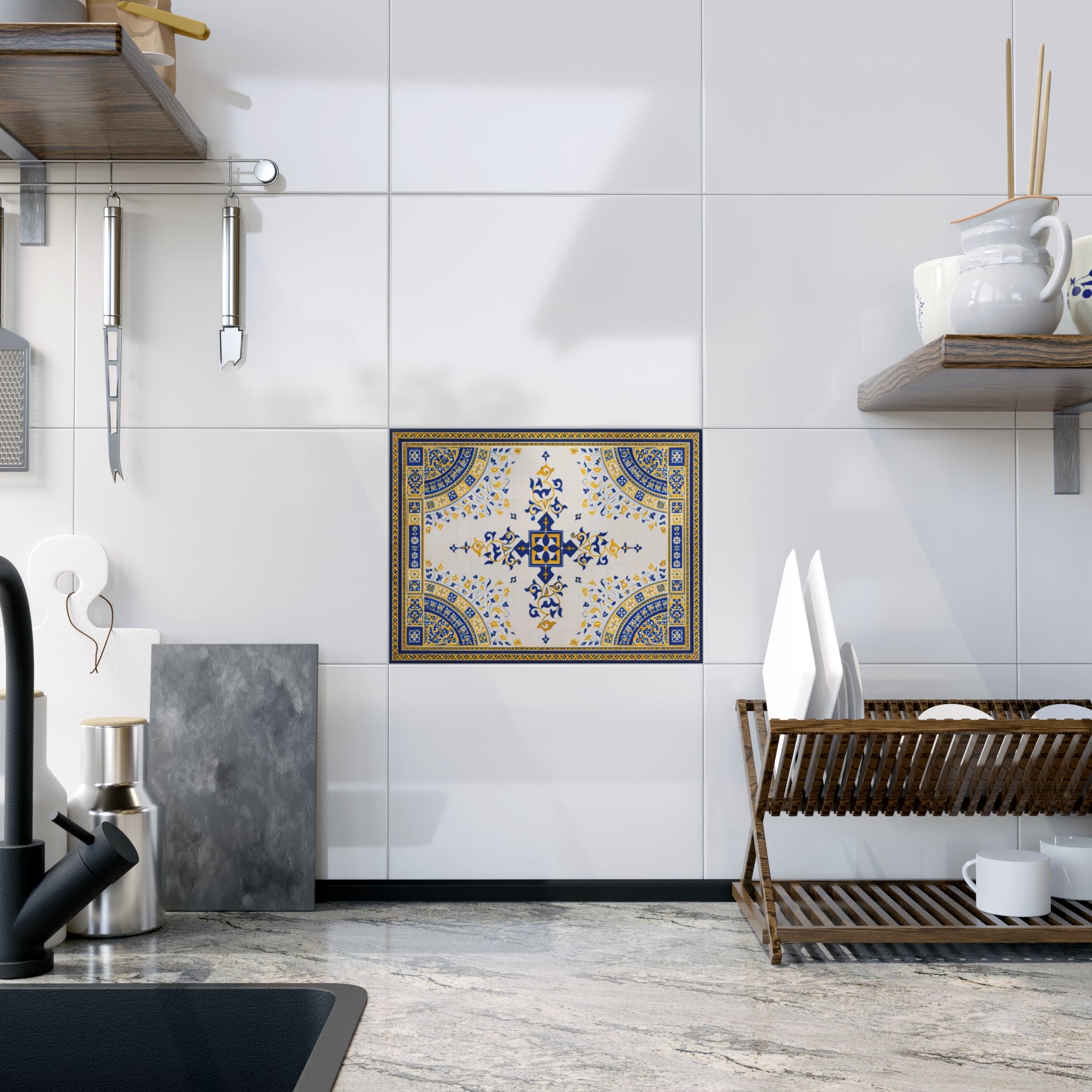 Bethesda Fountain Ceramic Kitchen Backsplash Tile | Central Park Bethesda Terrace Arcade Decorative 6" x 8" Shower Bath Tile