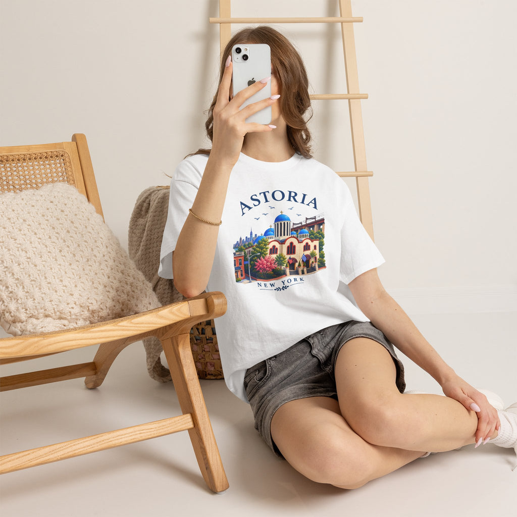 Astoria New York Travel T-Shirt   Santorini-inspired Queens Tee