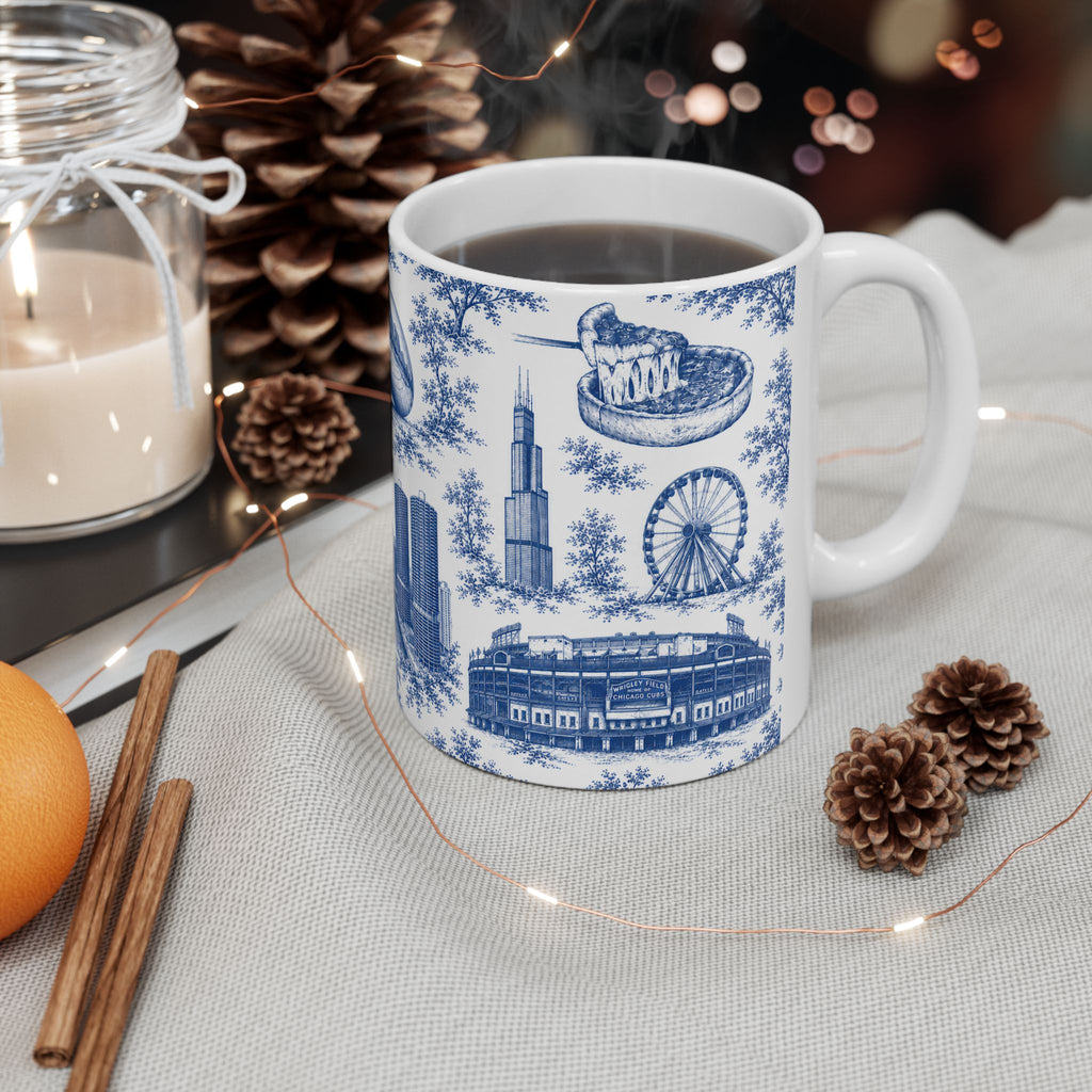Chicago Blue Toile de Jouy Ceramic Mug (11oz)