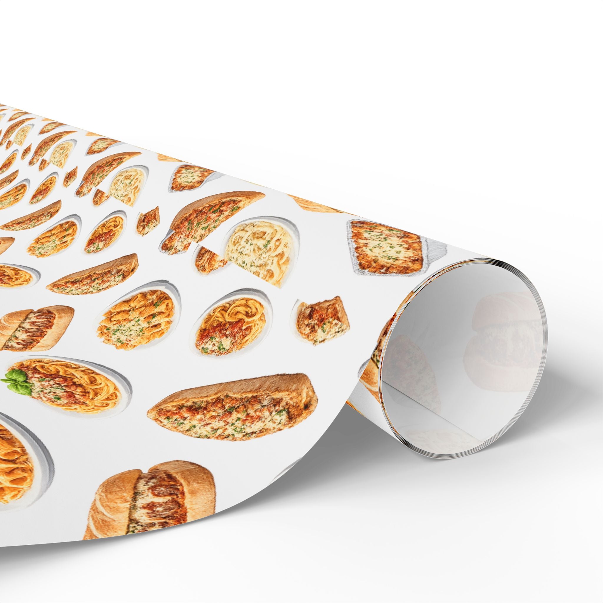 Italian Food Pattern White Gift Wrap Paper | Pasta Spaghetti Rigatoni Meatball Sub Wrapping Paper Roll, Foodie Party Wrap