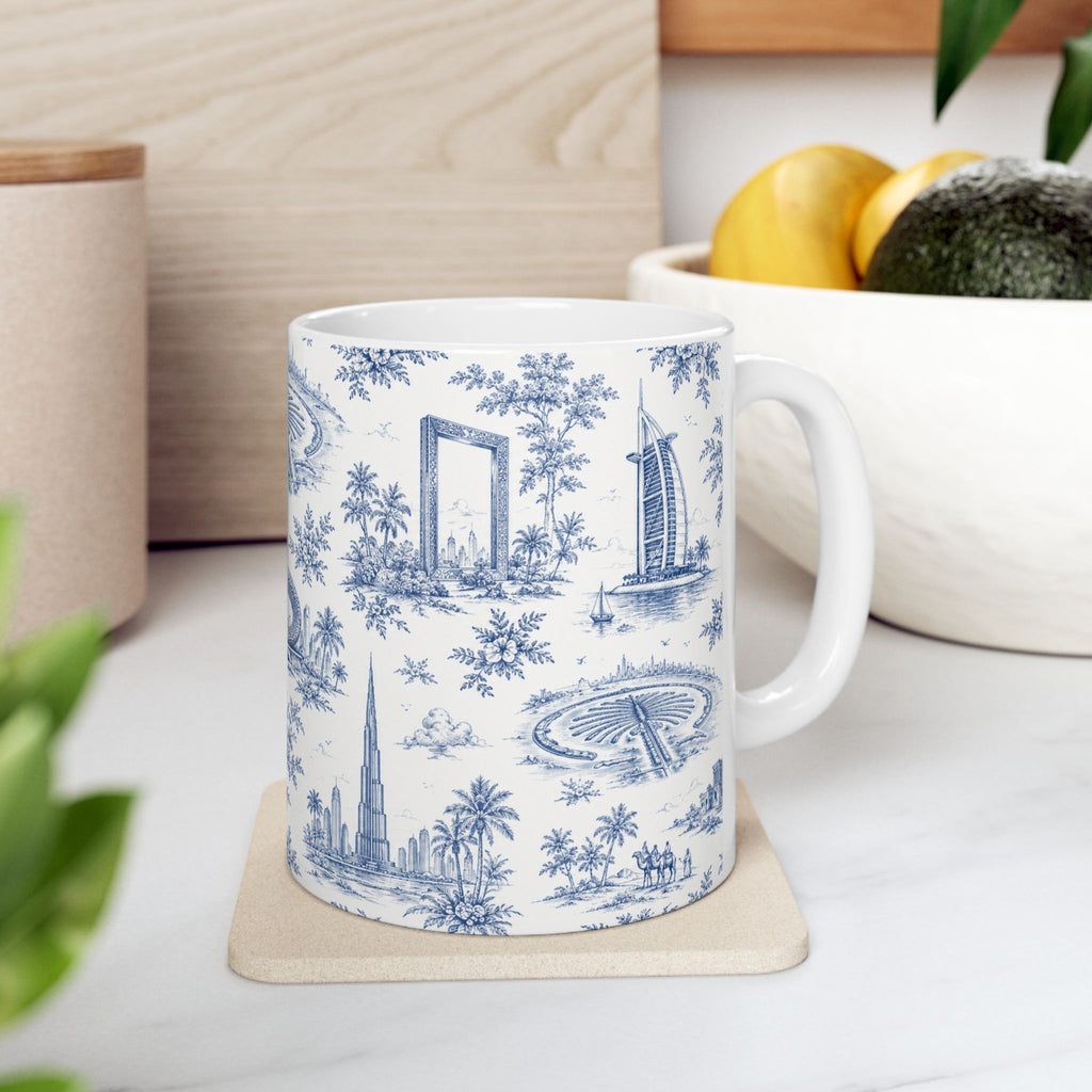 Dubai Blue Toile de Jouy Ceramic Mug — Ceramic 11oz Coffee Cup
