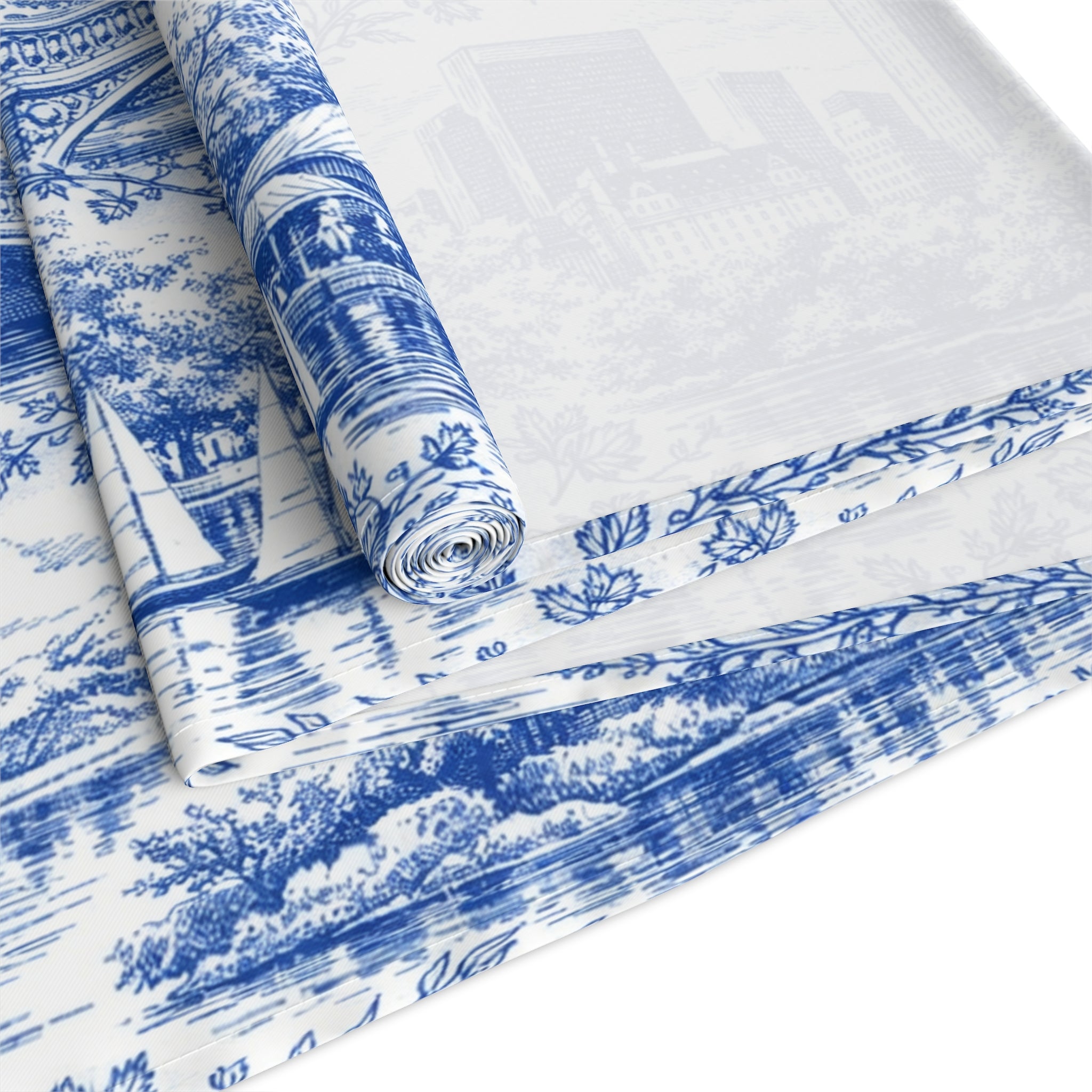 Central Park NYC Blue Toile de Jouy Table Runner — New York Chinoiserie Dining Table Decor