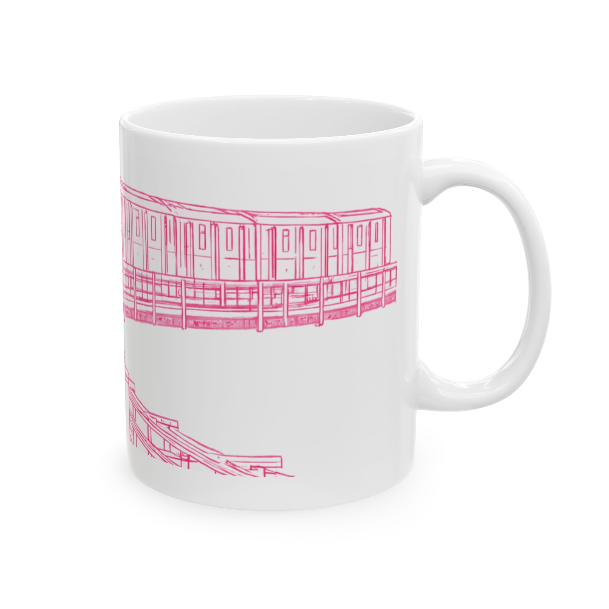 Elevated Subway Pink Train Mug | NYC Urban Transit Sketch Coffee Mug